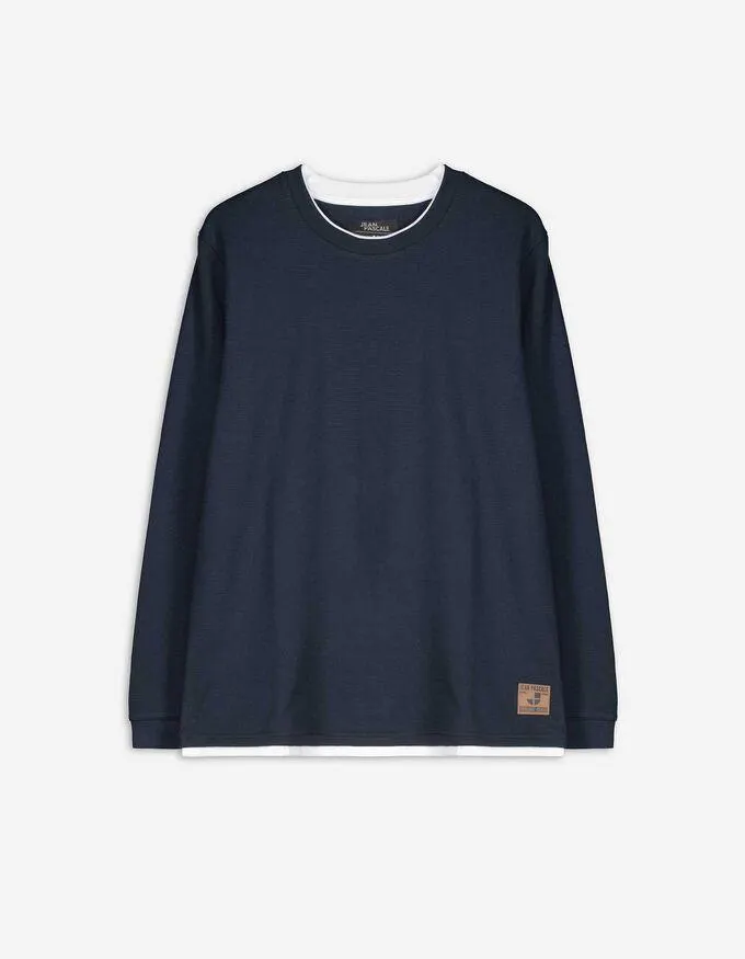 Tričko s dlouhým rukávem - Dvouvrstvý vzhled - tmave modra