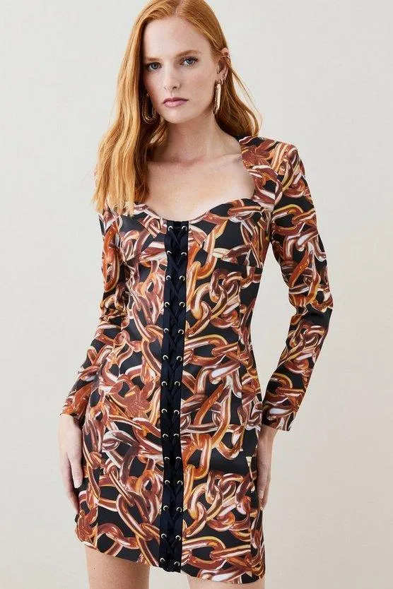 Italian Stretch Chain Print Mini Dress