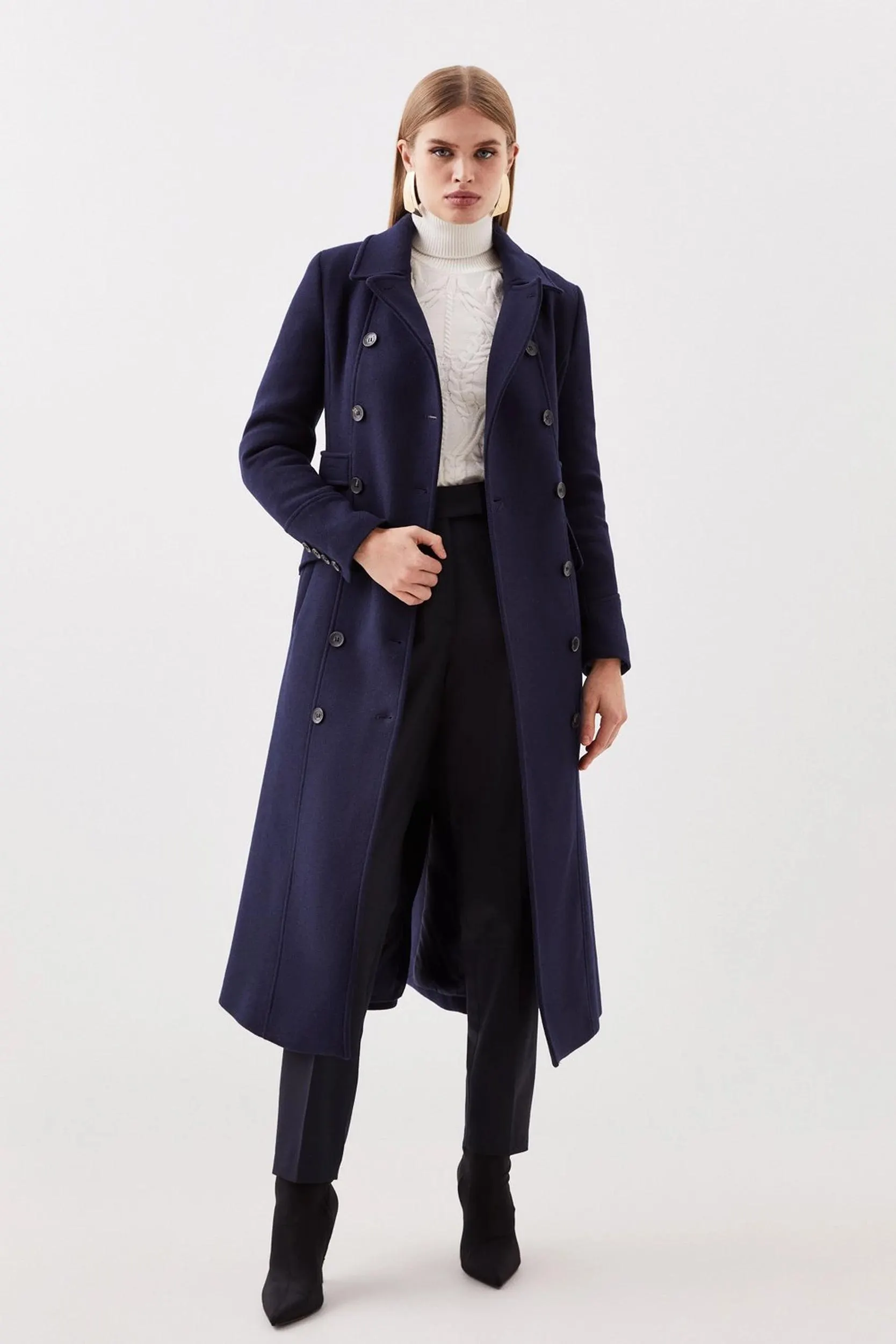 Italian Manteco Wool Blend Double Breasted Tab Detail Coat