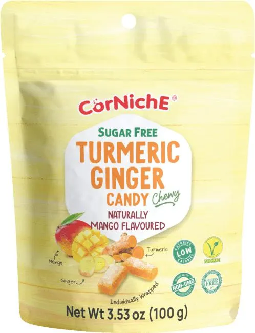 Corniche Suikervrije Kurkuma Gember Snoep Mango Smaak 100g