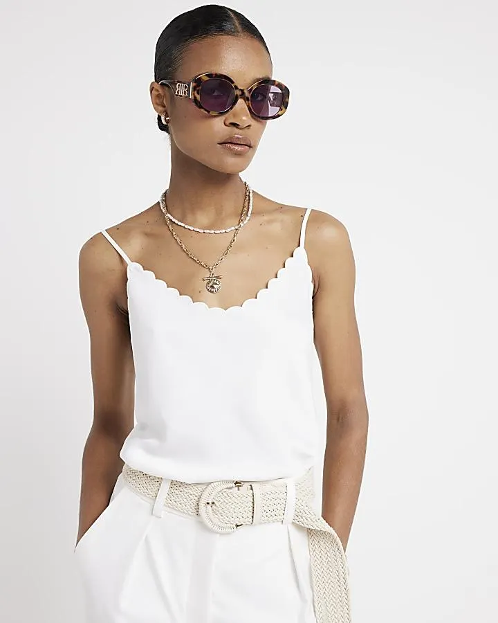 White scallop trim cami top