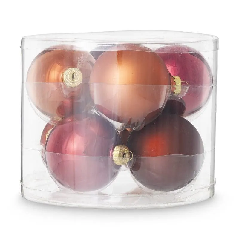 Box met kerstballen - rood - ø7 cm - set van 8