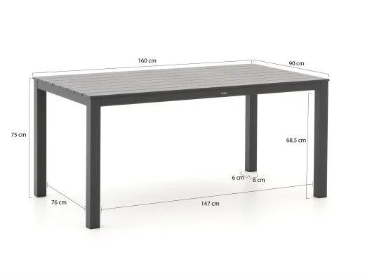 Bellagio Albinea/Menzano 160cm dining tuinset 5-delig stapelbaar