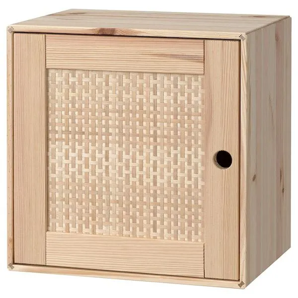 Kast met deur, grenen/geweven populier,