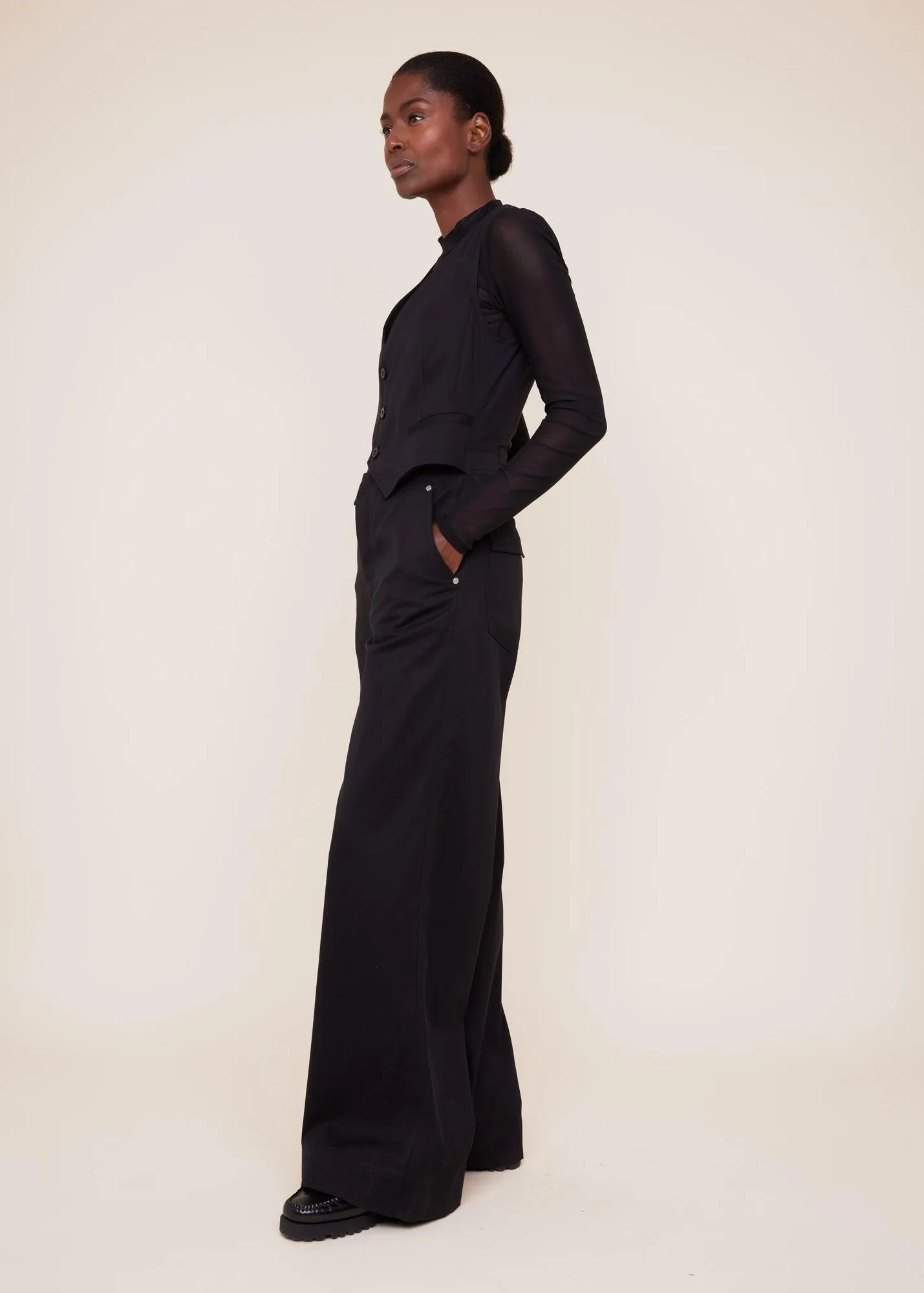 Twill jumpsuit wide leg