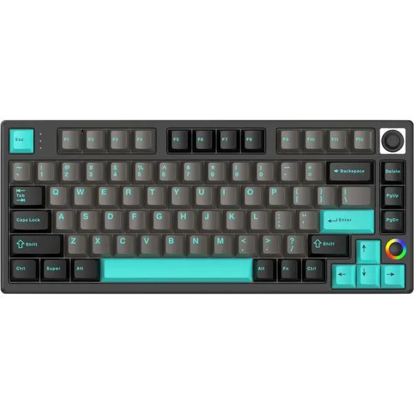 HelloGanss HS75T Obsidian, toetsenbord (Zwart/grijs, US lay-out, Gateron Yellow, 75%, RGB leds, PBT Doubleshot keycaps, hot swap, 2,4 GHz / Bluetooth / USB-C)