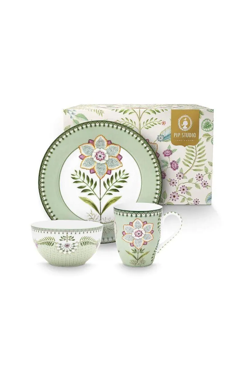 Set/3 Ontbijt Set Lily&Lotus Licht Groen