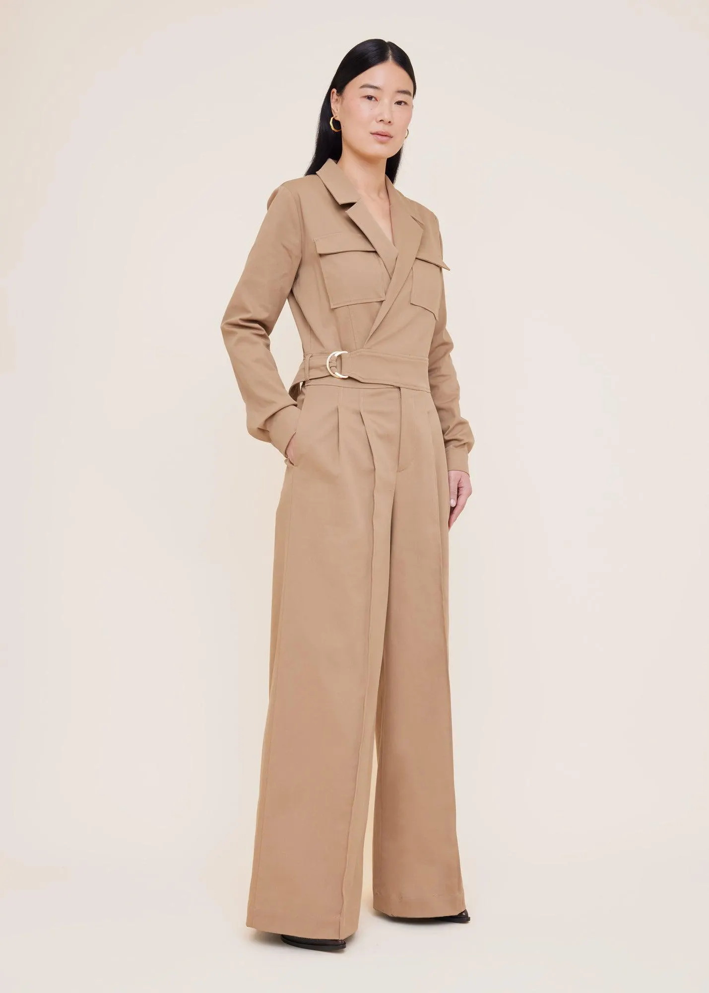 Twill jumpsuit wide leg