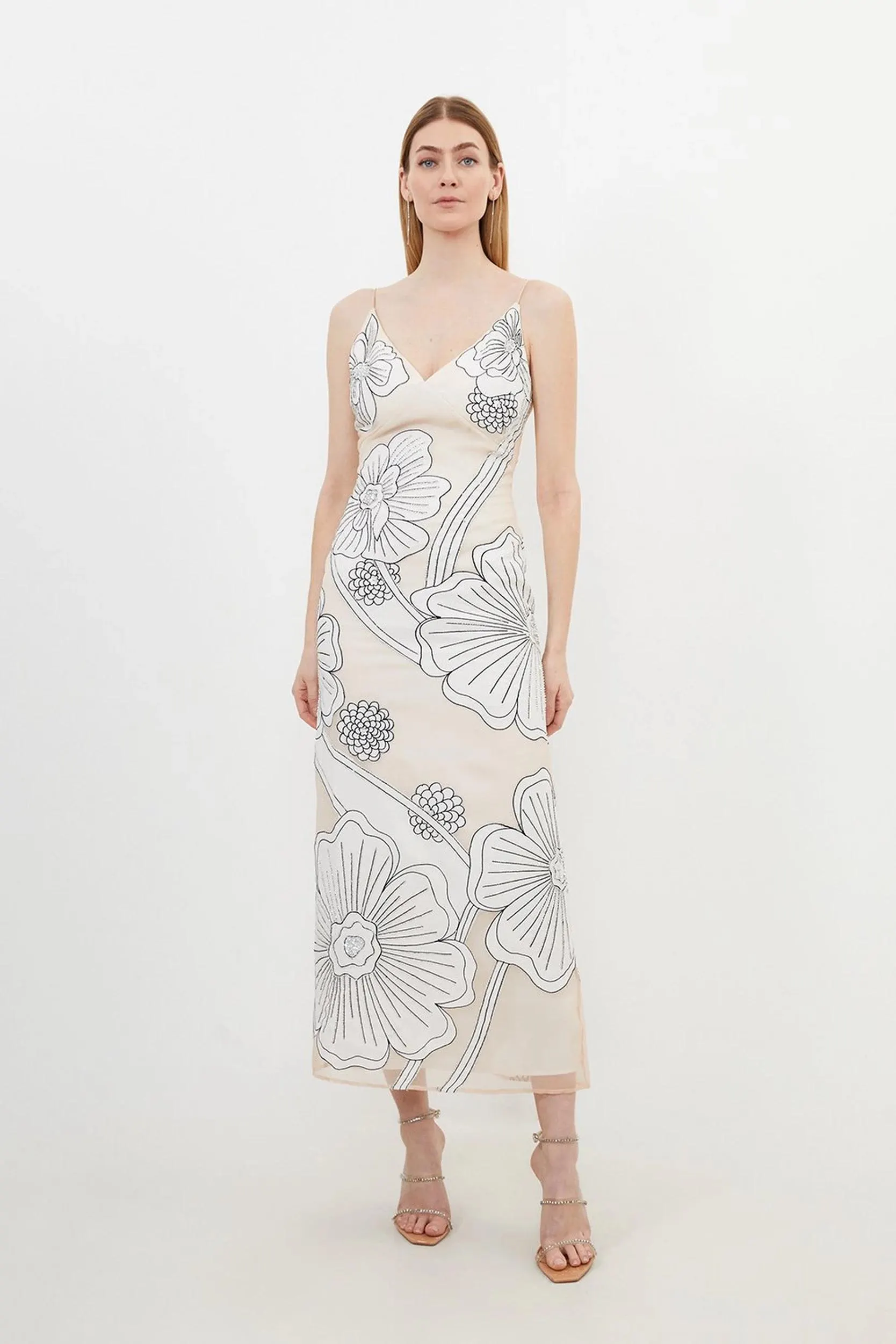 Applique Organdie Satin Woven Midi Dress