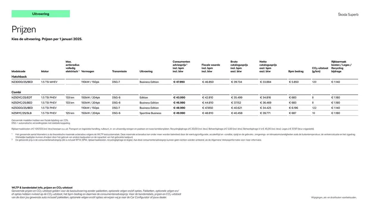 Škoda Superb (Combi) Prijslijst per 4 juli 2024 van 6 december tot 6 december 2025 - Folder pagina 4