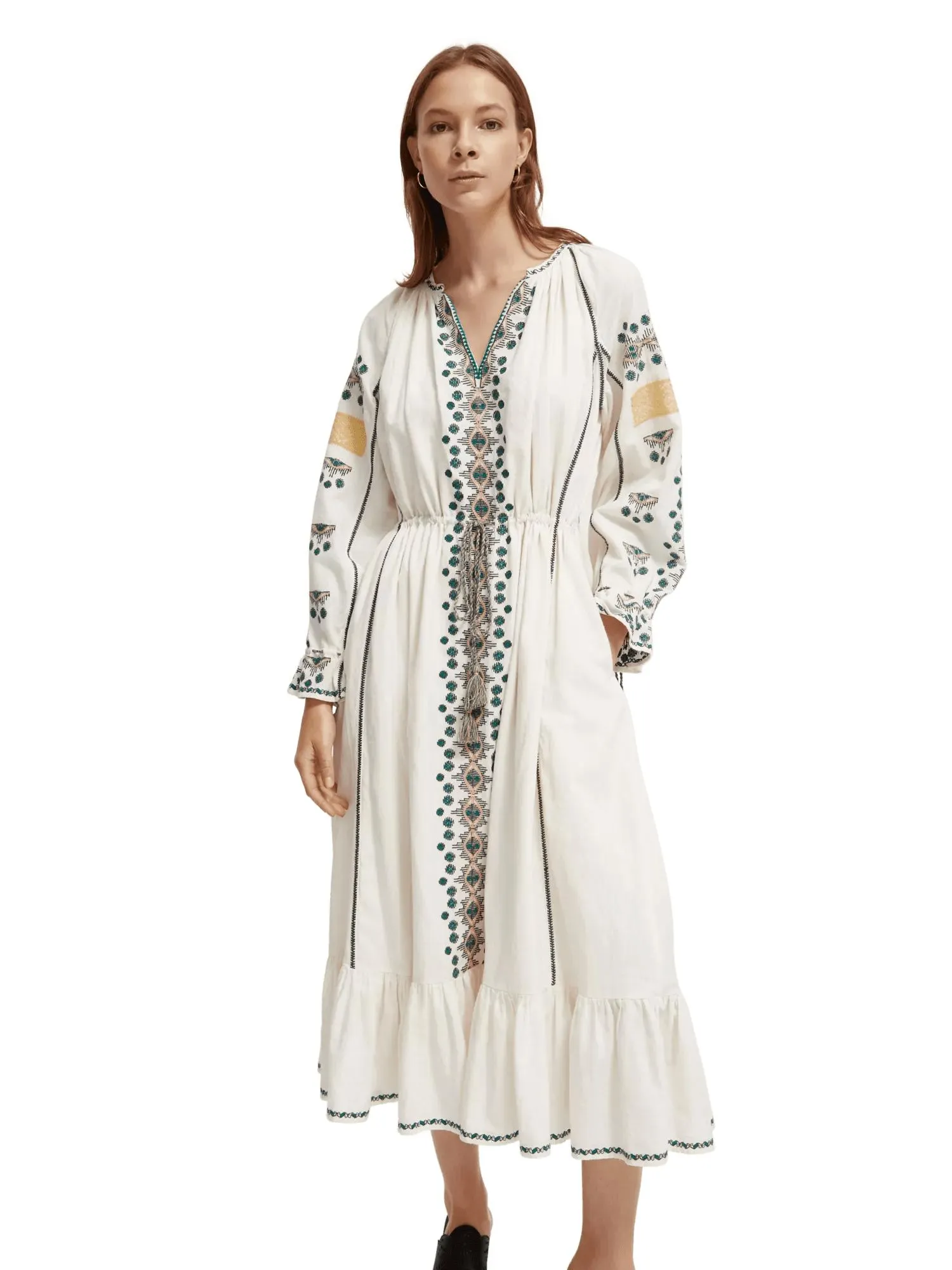 Embroidered V-neck maxi dress