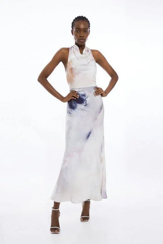 Viscose Georgette Cowl Neck Woven Maxi Dress