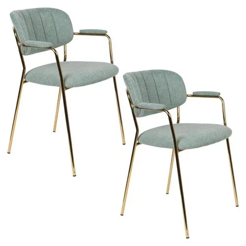 Housecraft Living Jolien Eetkamerstoelen armleuning Goud/Lichtgroen - Set van 2
