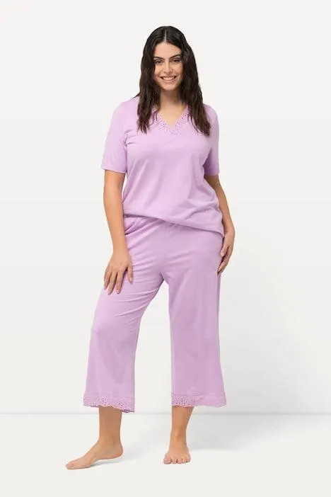 Pyjama, ogenborduursel, V-hals, korte mouwen, modalmix