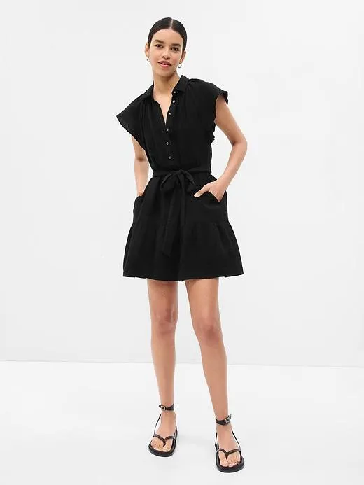 Crinkle Gauze Flutter Sleeve Mini Shirtdress
