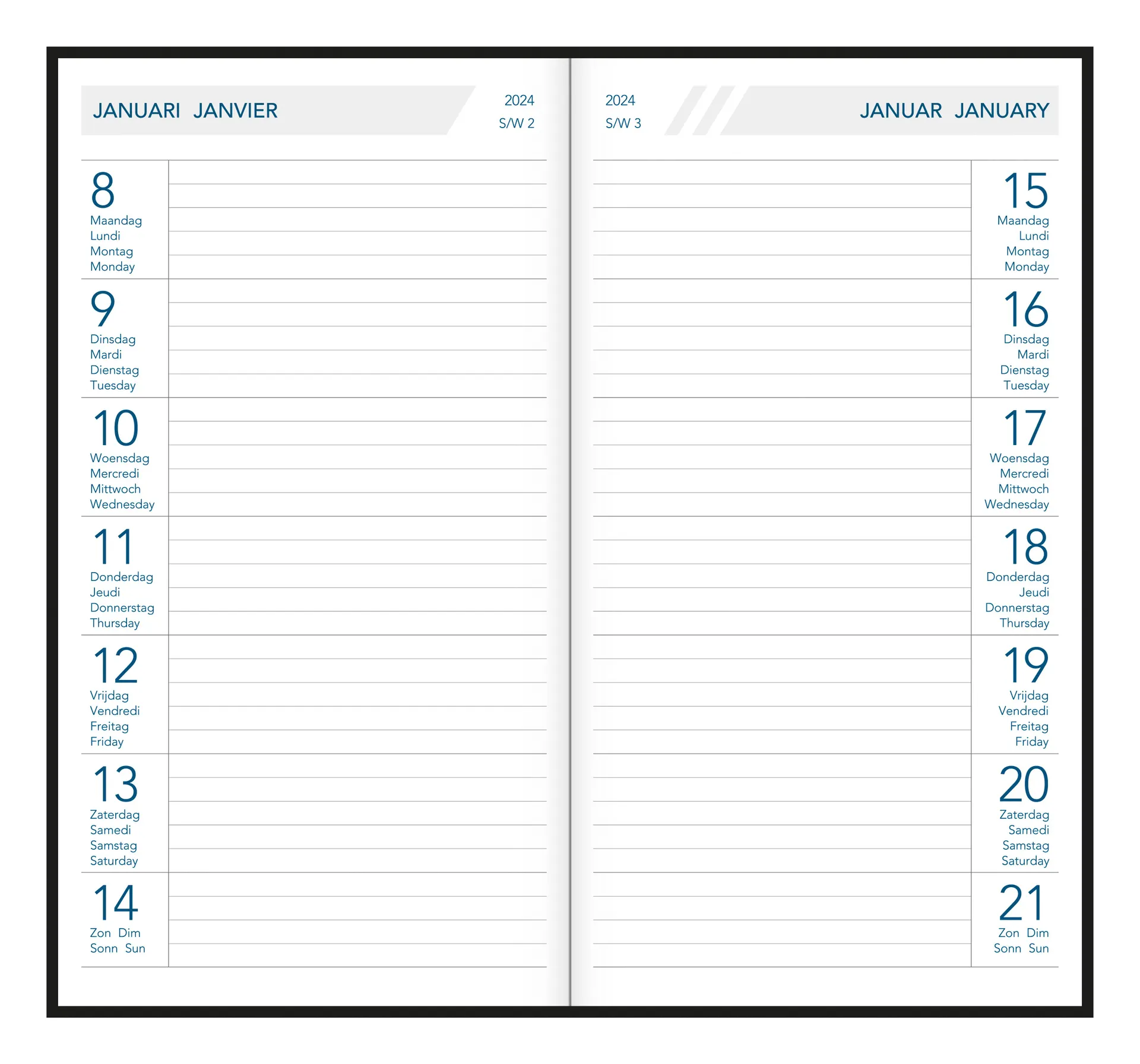 Aurora Timeplan Agenda 9 x 16 cm 7 Dagen per Pagina Assorti