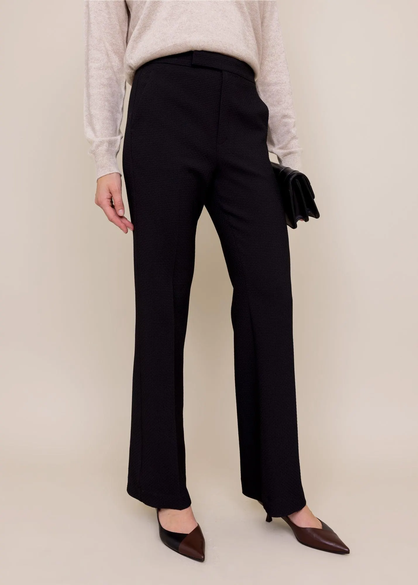 Wafel structuur broek flared fit