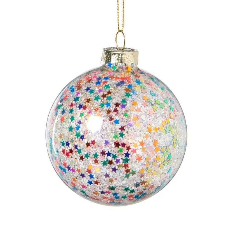 Kersthanger discobal met confetti - goudkleurig - ø8 cm