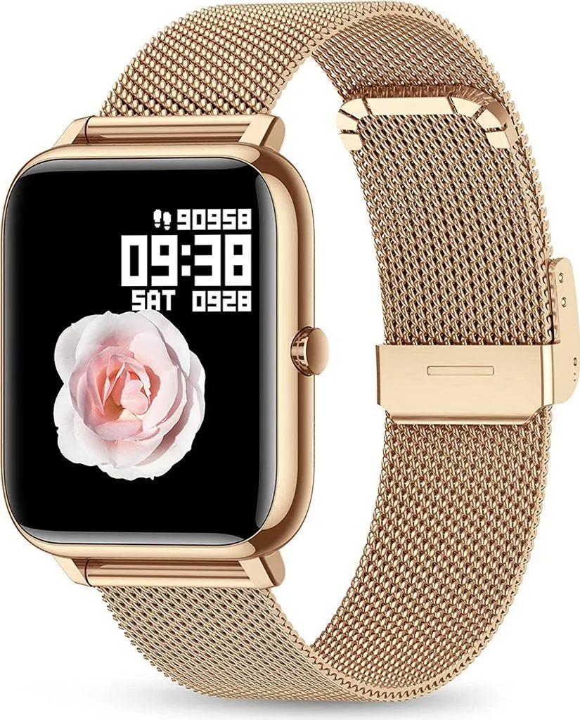 Smart watch Bluetooth Uhr Fitness Tracker mit Blutdruckmessung Fitness Armband mit Pulsuhr Schlafmonitor Schrittzähler Stahlgürtel Gold