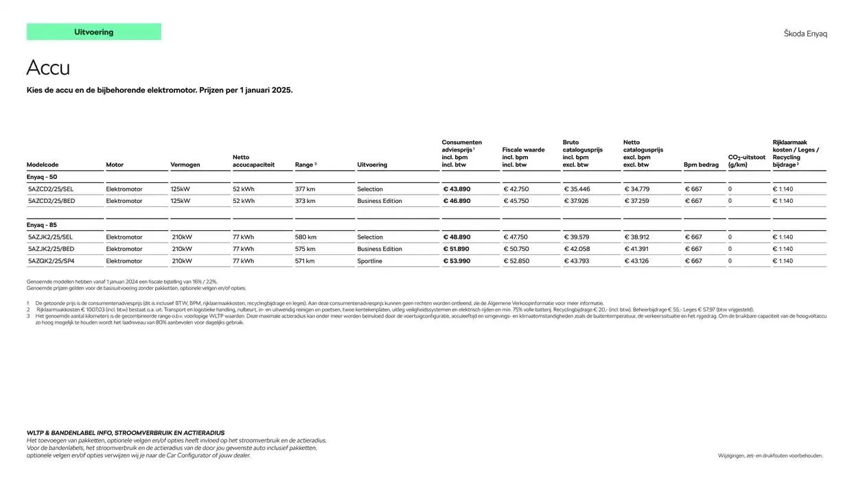 Škoda Enyaq prijslijst per 1 oktober 2024 van 11 december tot 11 december 2025 - Folder pagina 4