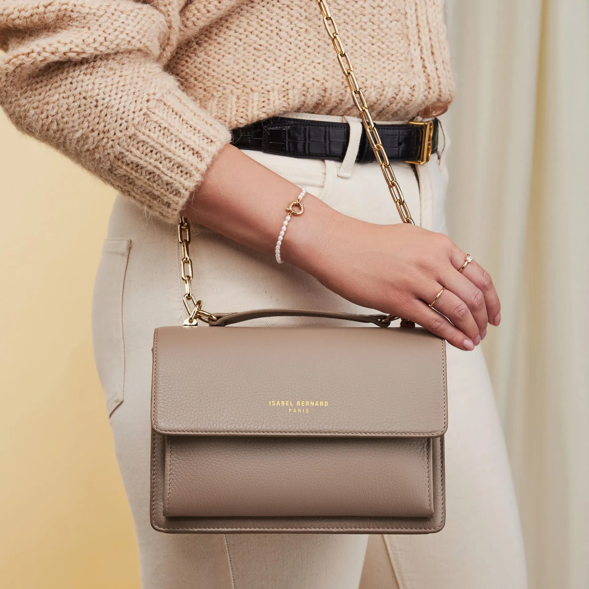 Femme Forte Valerie taupe leren schoudertas van kalfsleer IB21036