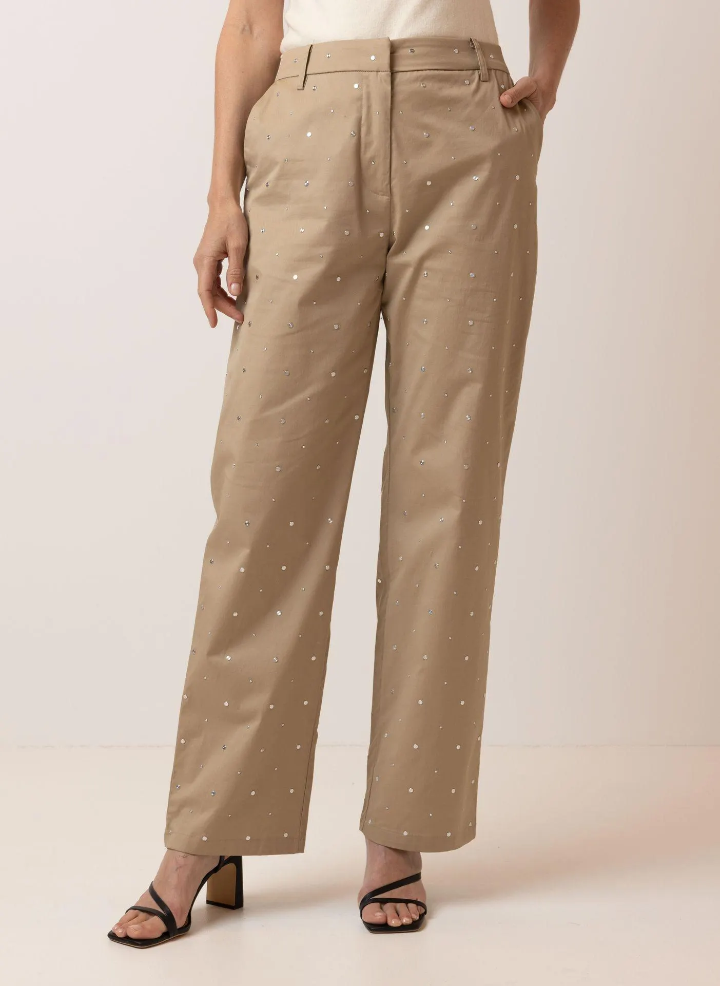 Zandkleurige rechte broek