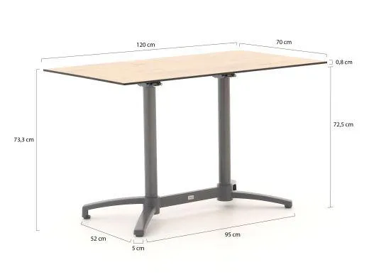 Forza Ripi/Canzo 120cm dining tuinset 5-delig stapelbaar inklapbaar