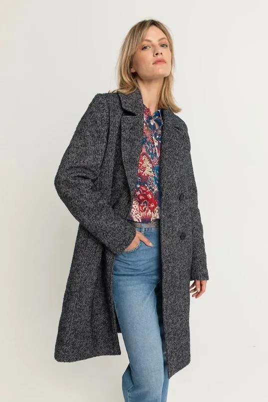 Visgraat tweed mantel