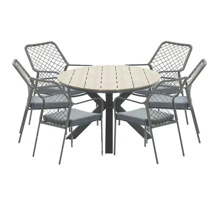 Ross tuinset 7-delig mosgroen - Tulli tuintafel ovaal 220x115 cm light teak look