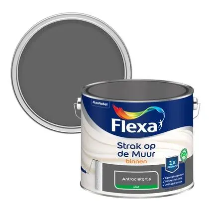 Flexa muurverf Strak op de Muur mat antracietgrijs 2,5L