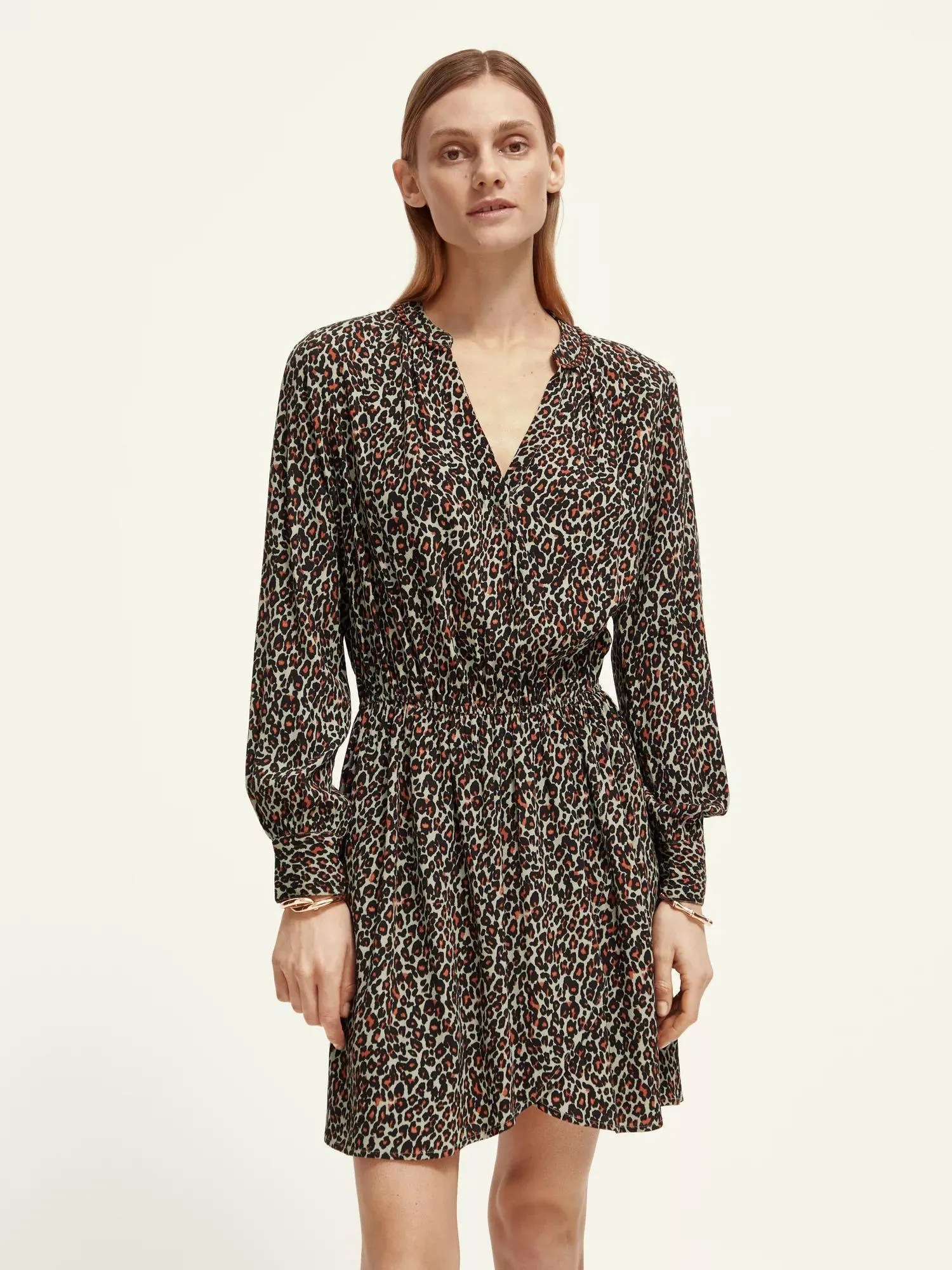 Long-sleeved V-neck mini dress