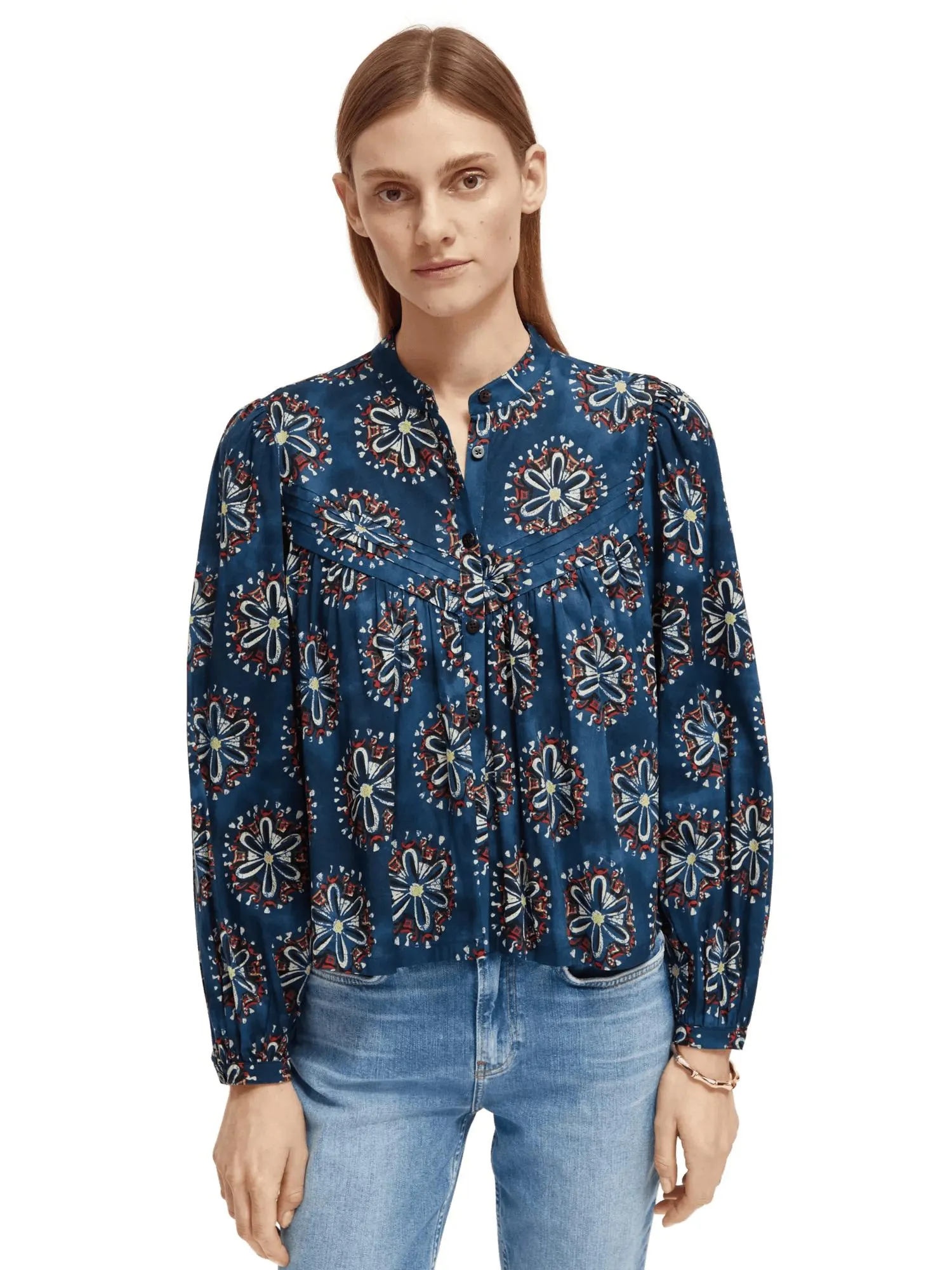 Long-sleeved printed blouse
