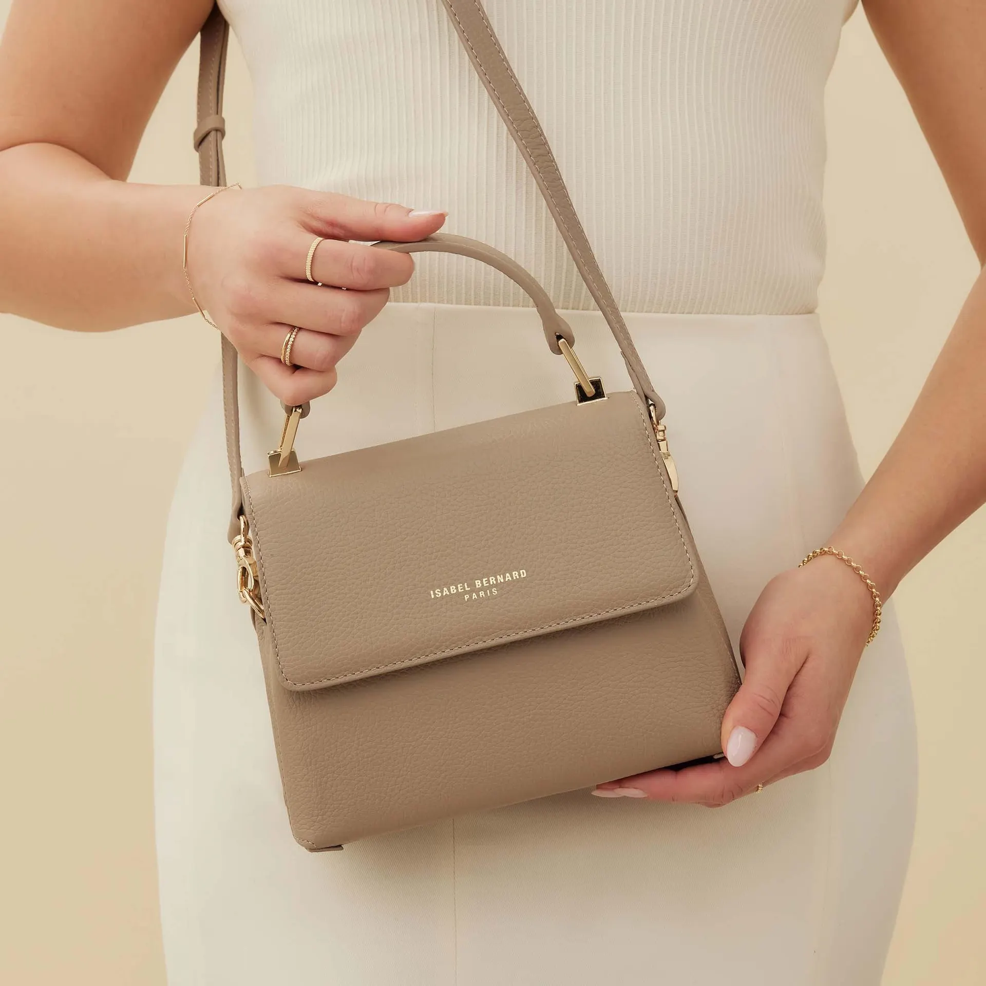 Femme Forte Heline taupe leren handtas van kalfsleer IB21039