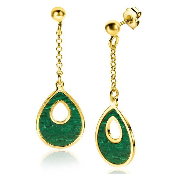 41mm ZINZI gold plated zilveren oorstekers met jasseron kettinkje en groene druppel hanger ZIO-BF64