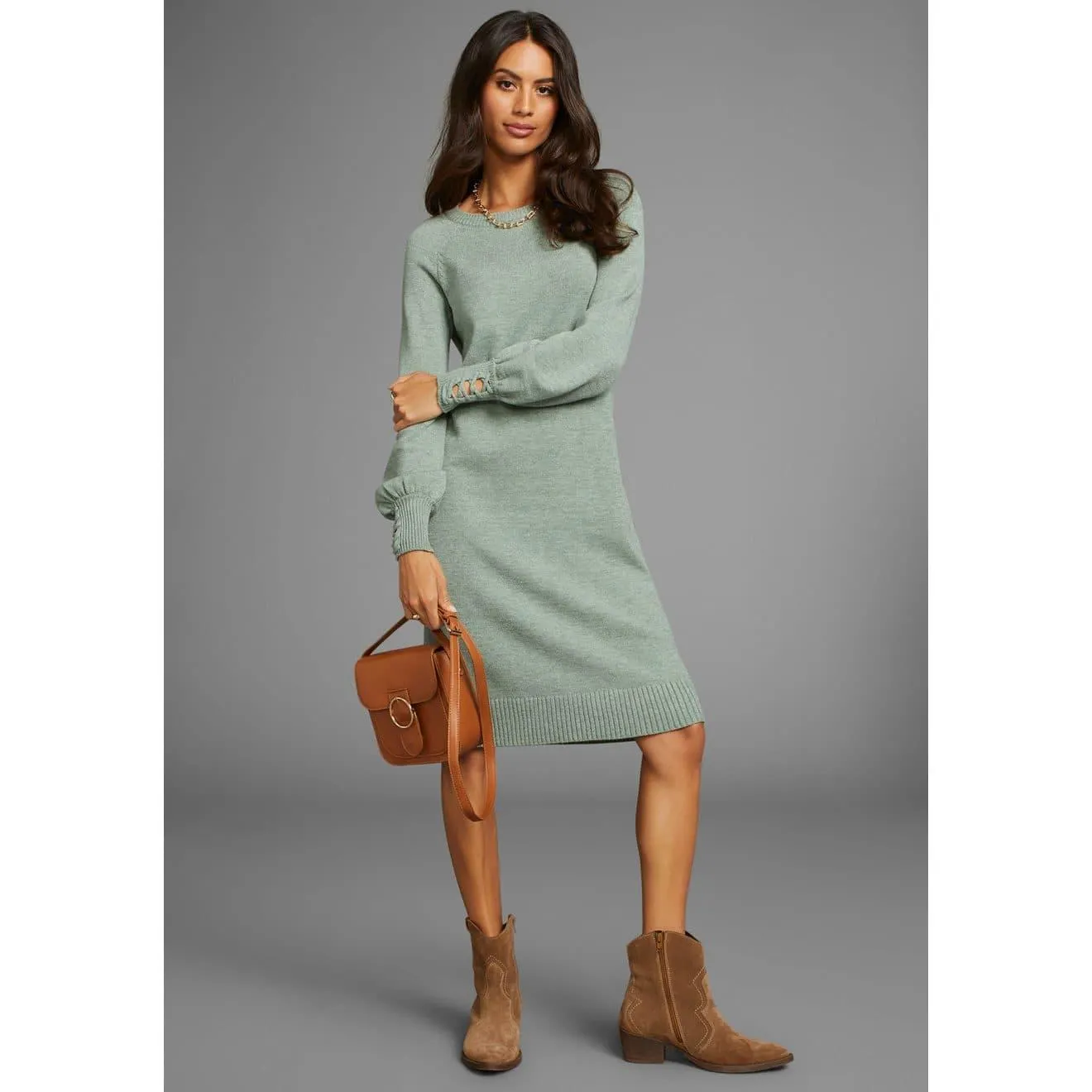 Laura Scott Gebreide jurk met veterdetail van viscosemix