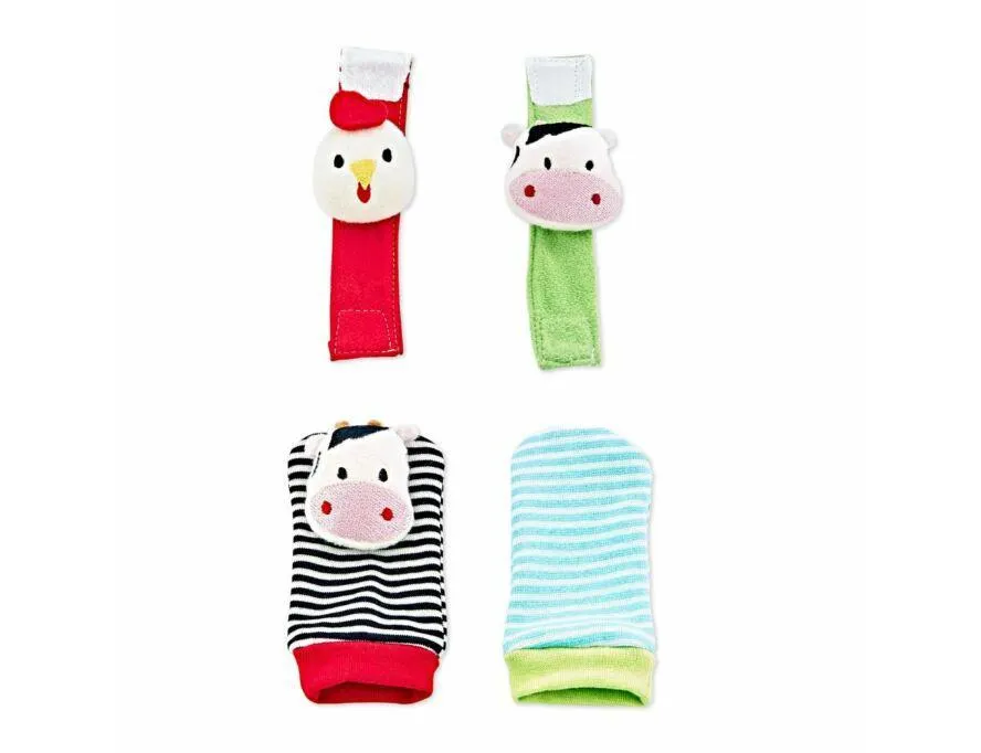 Rammelaar Babyjem Wrist and Sock Rattle Koe en Kip