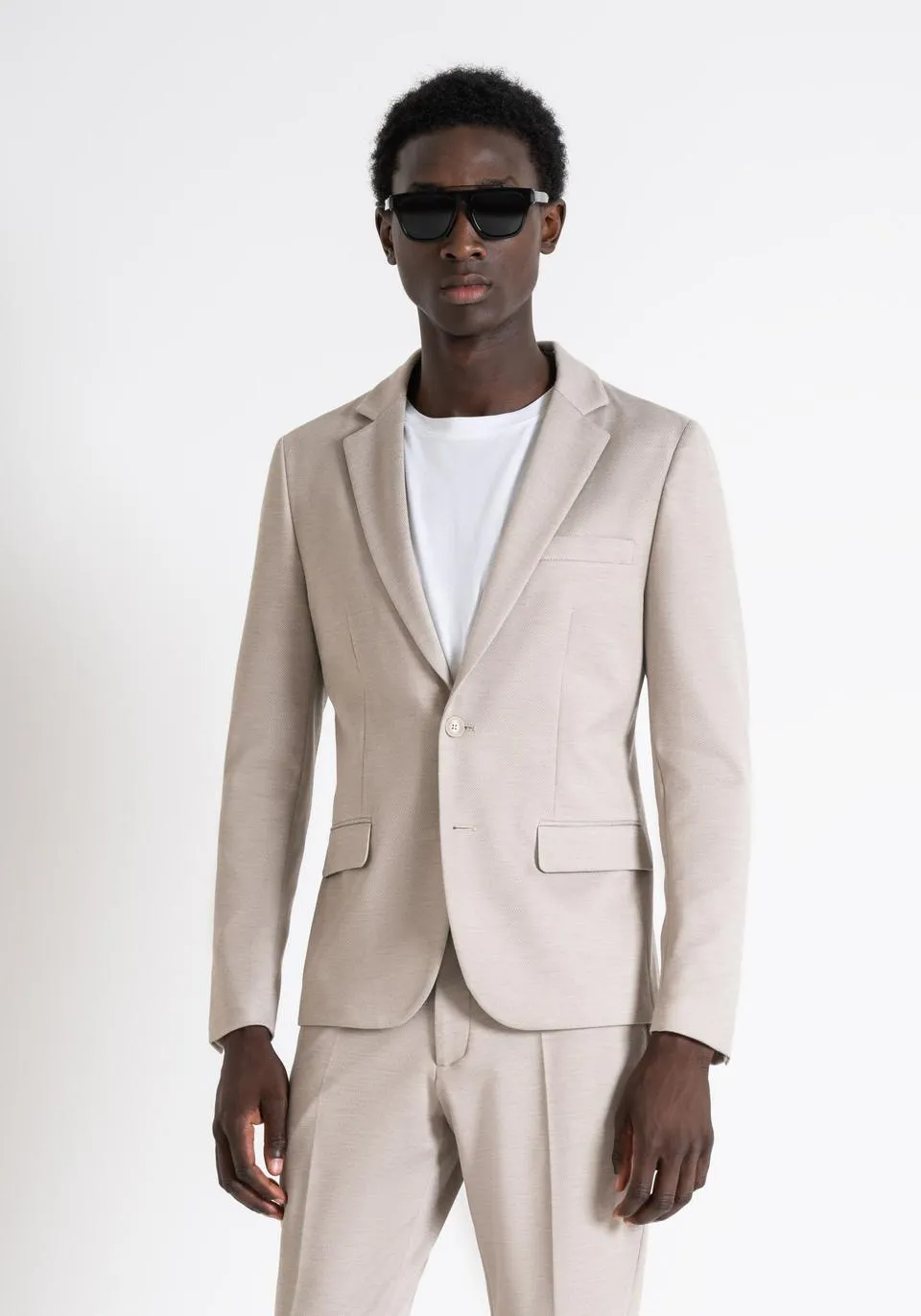 SUPER SLIM FIT "ASHE" JACKET IN ARMORED VISCOSE BLEND FABRIC