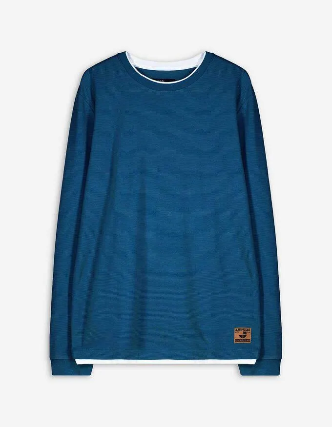 Tričko s dlouhým rukávem - Dvouvrstvý vzhled - tyrkysova