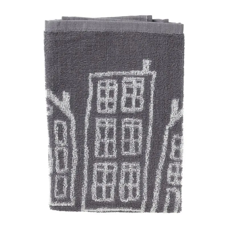 Handdoek antraciet huisjes - antraciet/wit - 50x50 cm