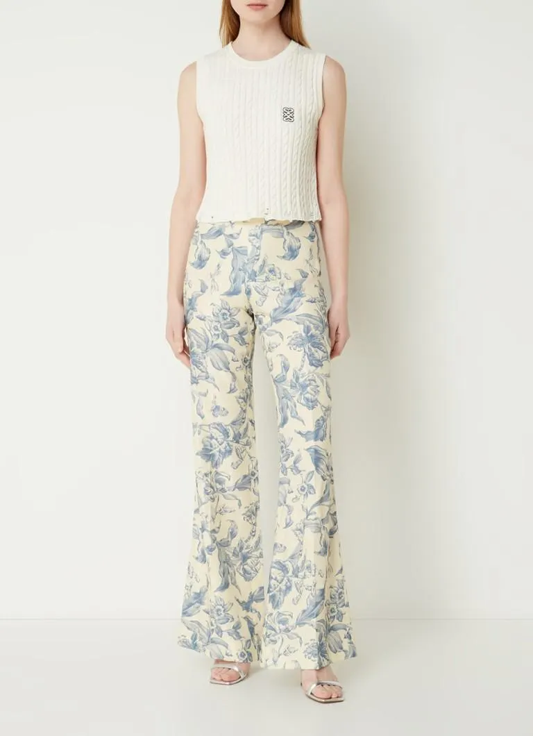 High waist flared fit pantalon in linnenblend met bloemenprint