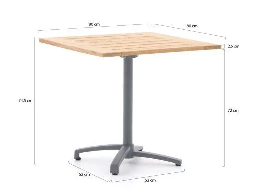 Bellagio Lugo/Canzo 80cm dining tuinset 5-delig verstelbaar