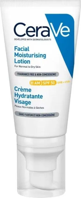 CeraVe Hydraterende Gezichtscrème SPF50 - voor Normale tot Droge Huid - met 3 Essentiële Ceramiden -52ml