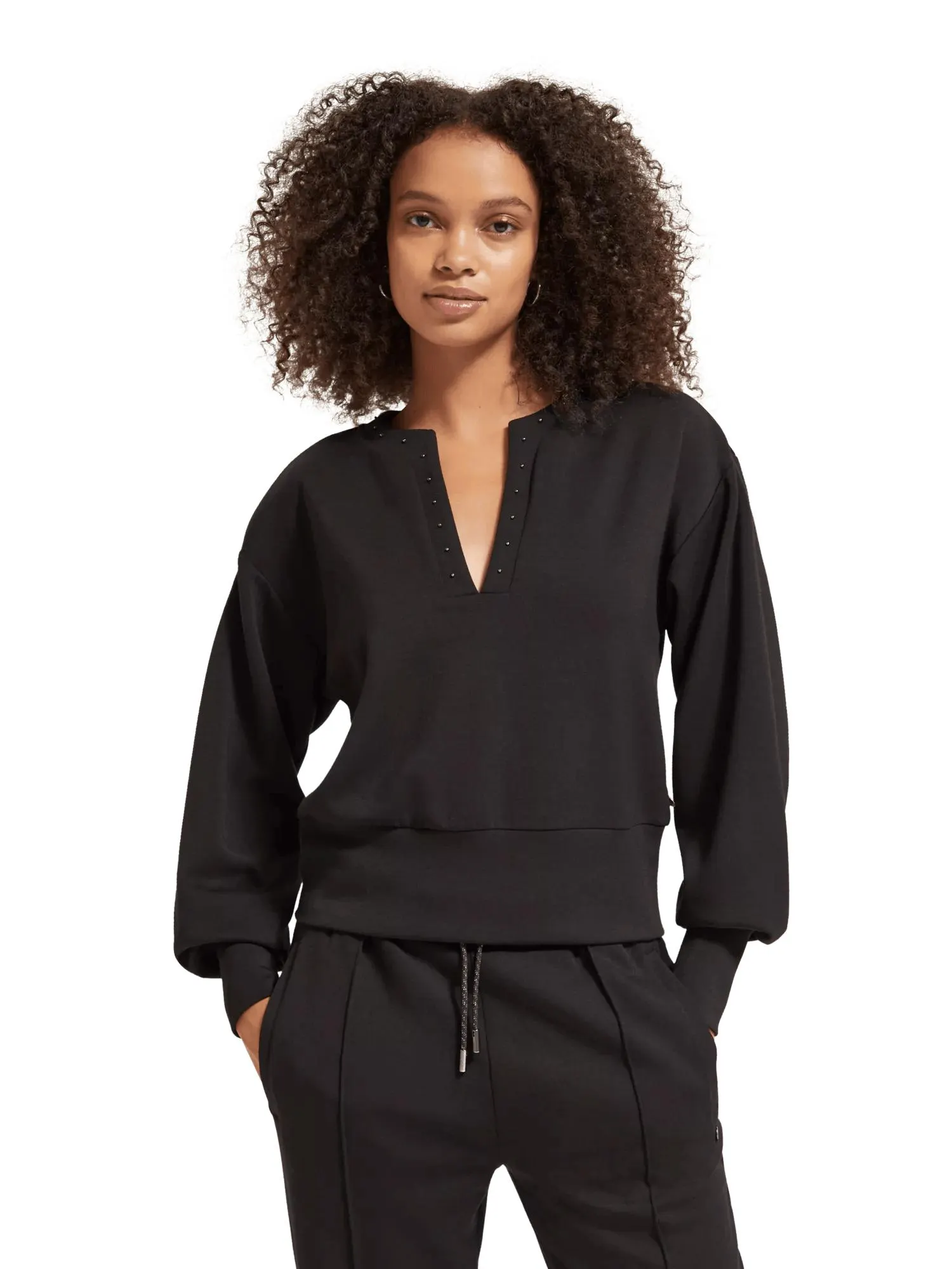 V-neck puff-sleeved sweatshirt