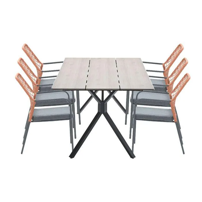 Ross tuinset 7-delig koper - Robin tuintafel 220x100 cm