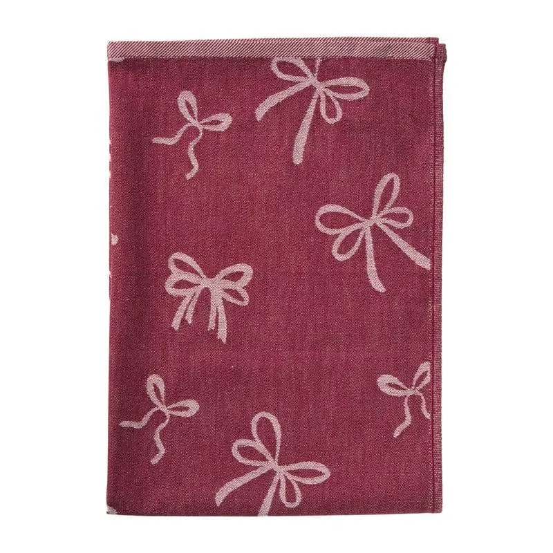 Theedoek strikjes - bordeaux rood/roze - 50x70 cm