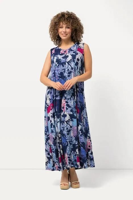 Jersey maxi-jurk, patchprint, V-hals, mouwloos