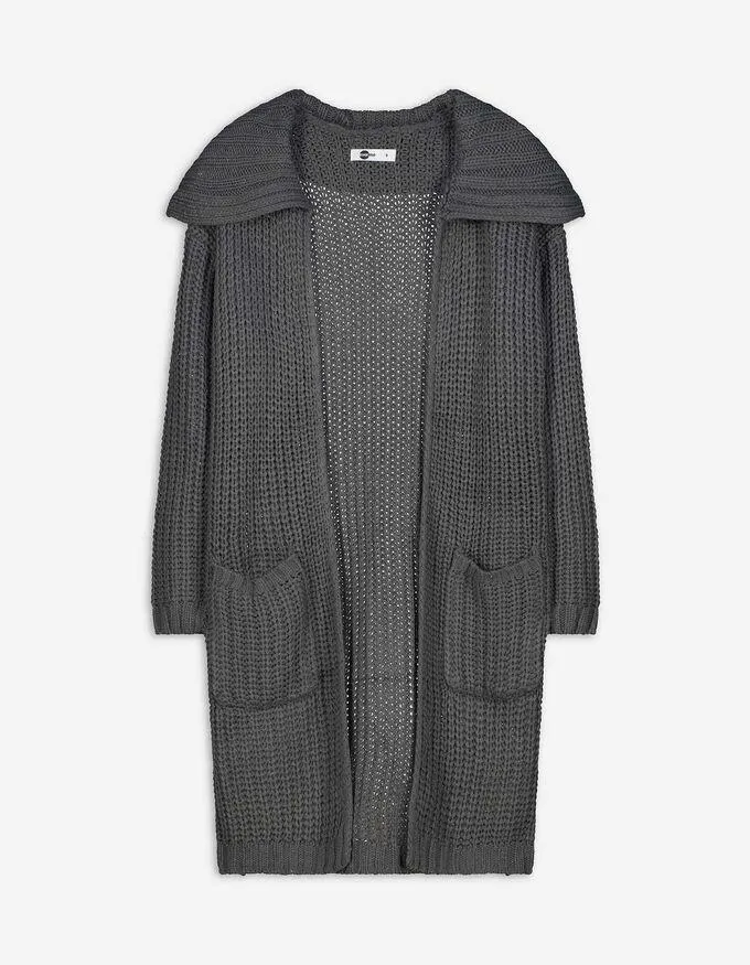 Lang vest - Grof breisel - donkergrijs