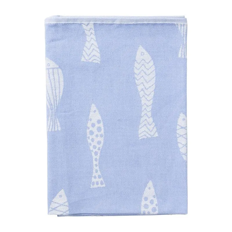 Theedoek vissen - blauw/wit - 50x70 cm