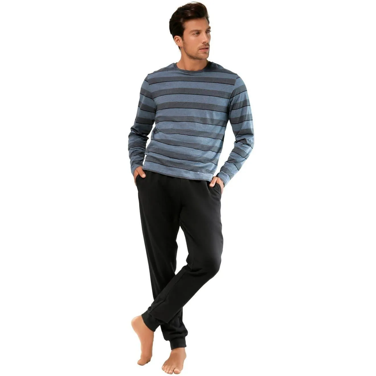 H.I.S Pyjama Pyjama met ingewikkeld gestreept bovenstuk (2-delig, 1 stuk)