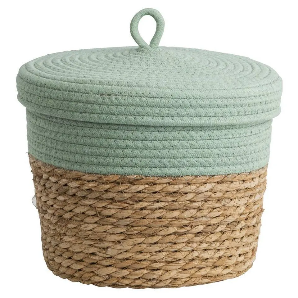 Mand met deksel Nowie - Groen - Katoen - 19xØ27 cm